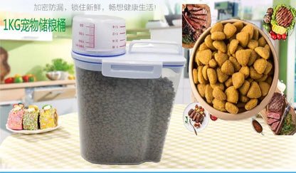 1.5kg/2kg Dog Cat Food Pail Plastic Storage Tank with Measuring Cup Container Moisture-proof Sealed Jar Pet Supplies Accessories