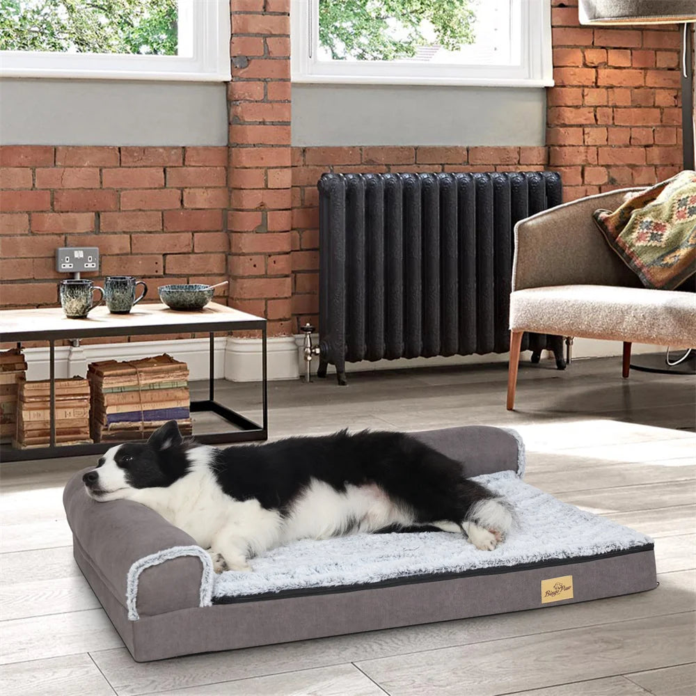 XXL XL Large Orthopedic Dog Bed Chaise Lounge Pillow Headrest Pet Bed Sofa Couch L-Shape Bolster with Removable Washable Cover