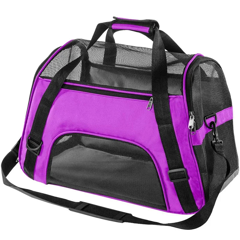 Pet Portable Foldable Four Sided Breathable Mesh Pet Bag Cat and Dog One Shoulder Travel Bag Crossbody Handbag Backpack Cat Bag