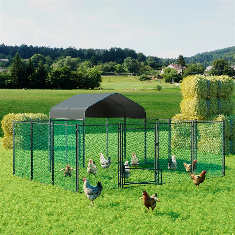 Heavy Duty XXL Chicken Run Coop Cage Walk In Coop Poultry Hen Rabbit Metal Kennel Hutch Pen with Waterproof UV Cover Outdoor