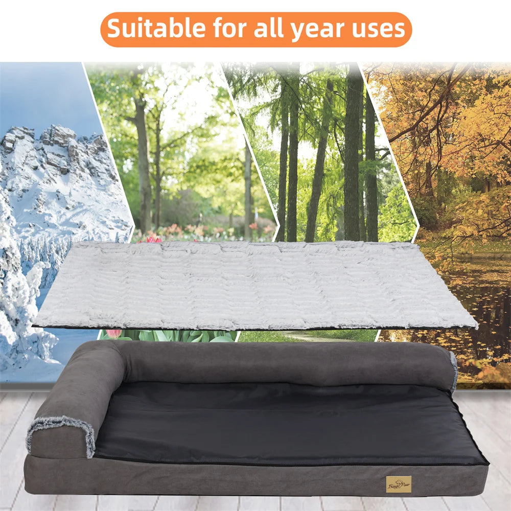 XXL XL Large Orthopedic Dog Bed Chaise Lounge Pillow Headrest Pet Bed Sofa Couch L-Shape Bolster with Removable Washable Cover