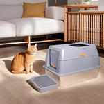 XXL Stainless Steel Cat Litter Box Enclosed Puppy Cat Litter Tray with Lid Large Litter Pan High Wall Side Easy Cleaning Toilet - shimendi