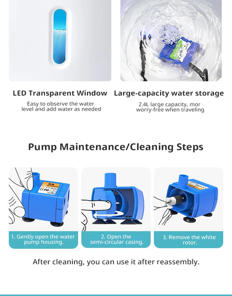 New 3.2L Stainless Steel Cat Water Fountain, USB Auto Smart Pet Drinking Fountain with Visual Water Window, Silent Pump for Cats