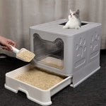 Easy Cleaning Cat Litter Box Large Cat Pan Drawer Anti-Splashing Cat Potty Toilet Tray with Scoop - shimendi