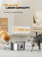 Cat water Fountain NautyPaws 3.2L stainless steel pet water dispenser automatic dog water dispenser with water level window - shimendi