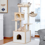 Multi-Level Cat Tree for Indoor Wood Cat Tower with Scratching Posts Spacious Condo Hammock Top Perch Cat Scratcher Cat Toys - shimendi