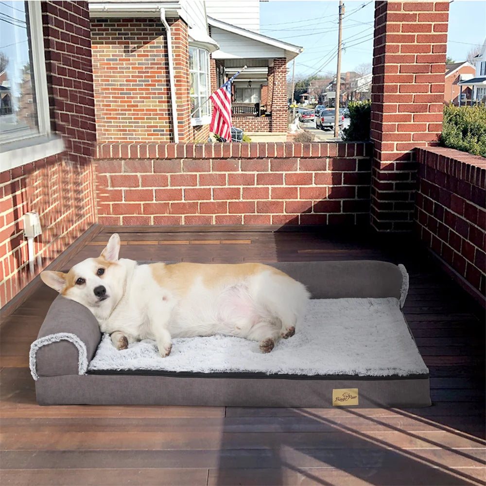 XXL XL Large Orthopedic Dog Bed Chaise Lounge Pillow Headrest Pet Bed Sofa Couch L-Shape Bolster with Removable Washable Cover