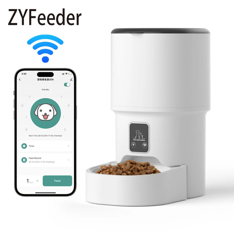 4L WIFI Button Automatic Cat Feeder Intelligent Cat and Dog Pet Feeder Smart Pet Cat Food Dispenser Pet Feeder(No 5V 1A plug) - shimendi