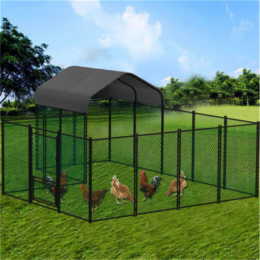 Heavy Duty XXL Chicken Run Coop Cage Walk In Coop Poultry Hen Rabbit Metal Kennel Hutch Pen with Waterproof UV Cover Outdoor