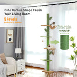 Cat Tree 5-Tier Floor to Ceiling Cat Tower Cactus Tall Climbing Tree with Scratching Post Hammock Dangling Ball for Indoor Cats - shimendi