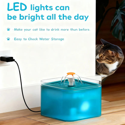 2L Automatic Cat Water Fountain with LED Nightlight, USB Powered Quiet Pump with Filter for Cats and Small Dogs