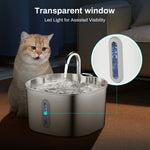 ZYFeeder 2.2L Automatic Cat Water Fountain Square Stainless Steel Pet Water Feeder Dog Water Fountain with window（No 5V 1A Plug） - shimendi
