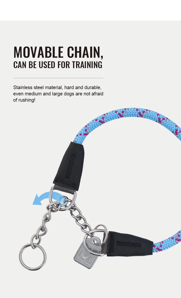 Truelove Pet P-Chain Nylon Dog Collar Stainless Steel Chain Pull-resistant Reflective Decorative Explosion-proof Walking TLC5373