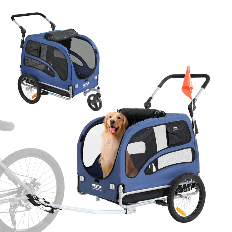 SucceBuy 100 lbs Dog Bike Trailer 2-in-1 Pet Stroller Cart Bicycle Carrier with Wheels Coupler Reflectors Flag for Dogs Travel - shimendi