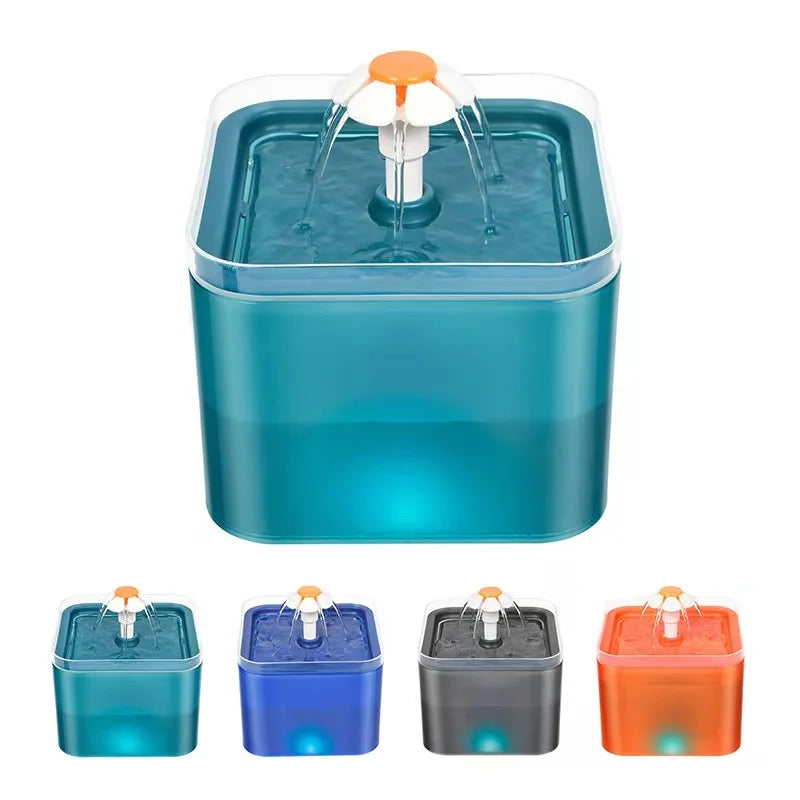 2L Automatic Cat Water Fountain with LED Nightlight, USB Powered Quiet Pump with Filter for Cats and Small Dogs