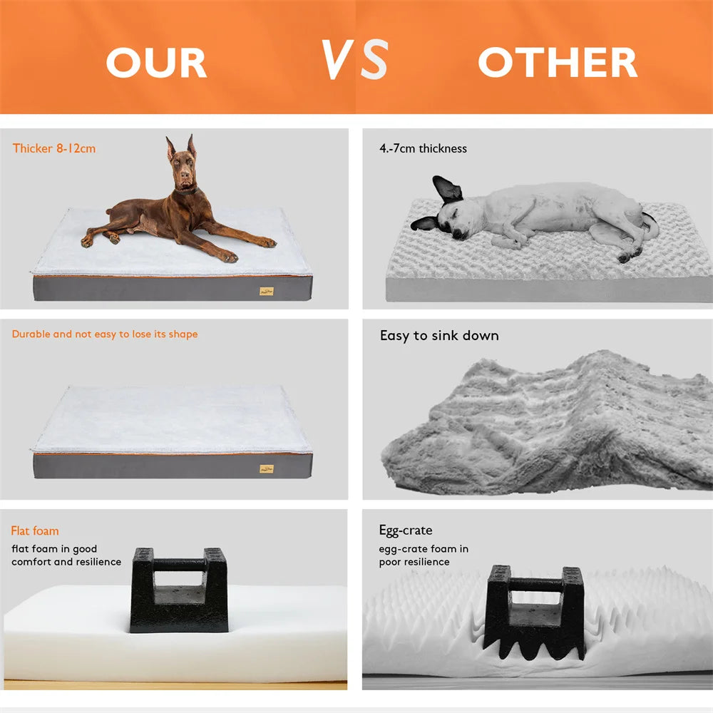 Premium Large Orthopedic Memory Foam Dog Bed Waterproof Pet Dog Crate Jumbo Mattress with Orange Trim Washable Water Resistant