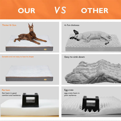 Premium Large Orthopedic Memory Foam Dog Bed Waterproof Pet Dog Crate Jumbo Mattress with Orange Trim Washable Water Resistant