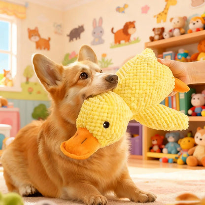 Calming Duck Toy for Dogs Squeaky Interactive Soft Comfort Teething Supplies Dog Toys Plush for Travel Beach Pool Park Yard