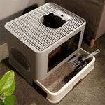 Large Hooded Cat Litter Box Tray Drawer Type Pet Kitty Toilet Top Entry Anti-Splashing Enclosed Potty with Hair Grooming Scoop - shimendi