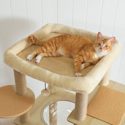 Multi-Level Cat Tree for Indoor Wood Cat Tower with Scratching Posts Spacious Condo Hammock Top Perch Cat Scratcher Cat Toys