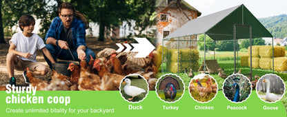 Heavy Duty Upgrade Outdoor Chicken Coop Large Metal Chicken Run Walkin Poultry Habitat Chicken Poultry Cage w/ Waterproof Cover