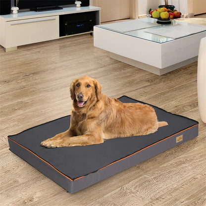 Premium Large Orthopedic Memory Foam Dog Bed Waterproof Pet Dog Crate Jumbo Mattress with Orange Trim Washable Water Resistant