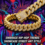 Luxury Hip Hop Dog Collar, Gold Tone Stainless Steel Cuban Chain, Durable Diamond Inlaid Pet Jewelry for Daily Walking - shimendi