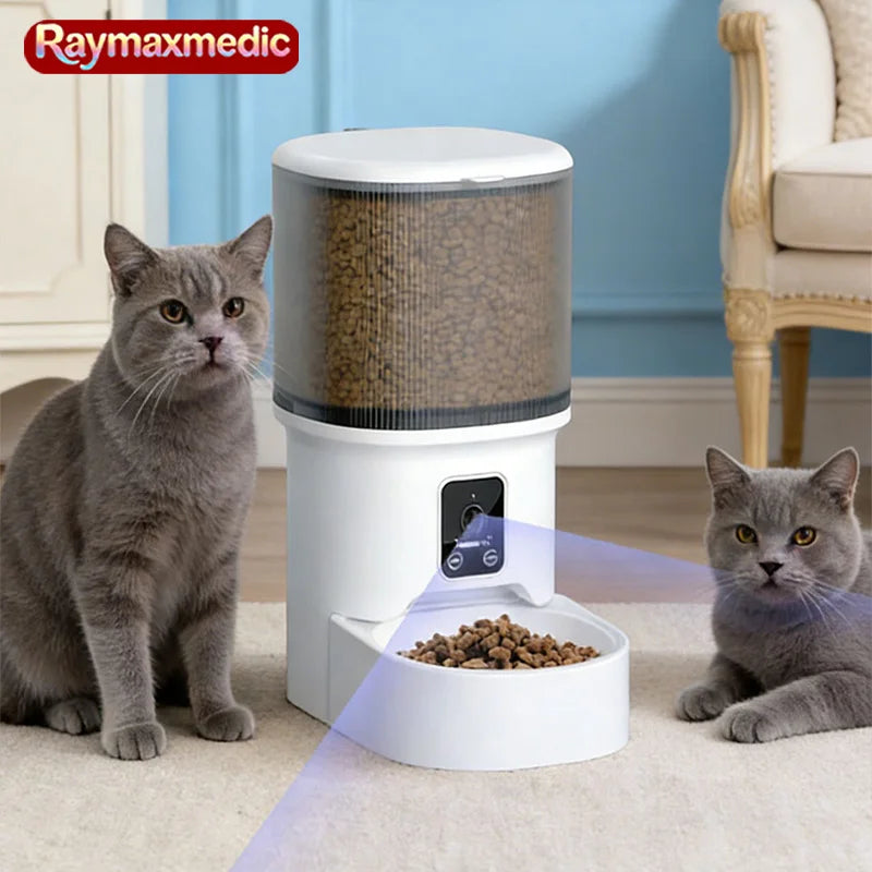 Raymax 4L WIFI Button Automatic Cat Feeder Intelligent Cat and Dog Pet Feeder Smart Pet Cat Food Dispenser Pet Feeder(No 5V 1A)