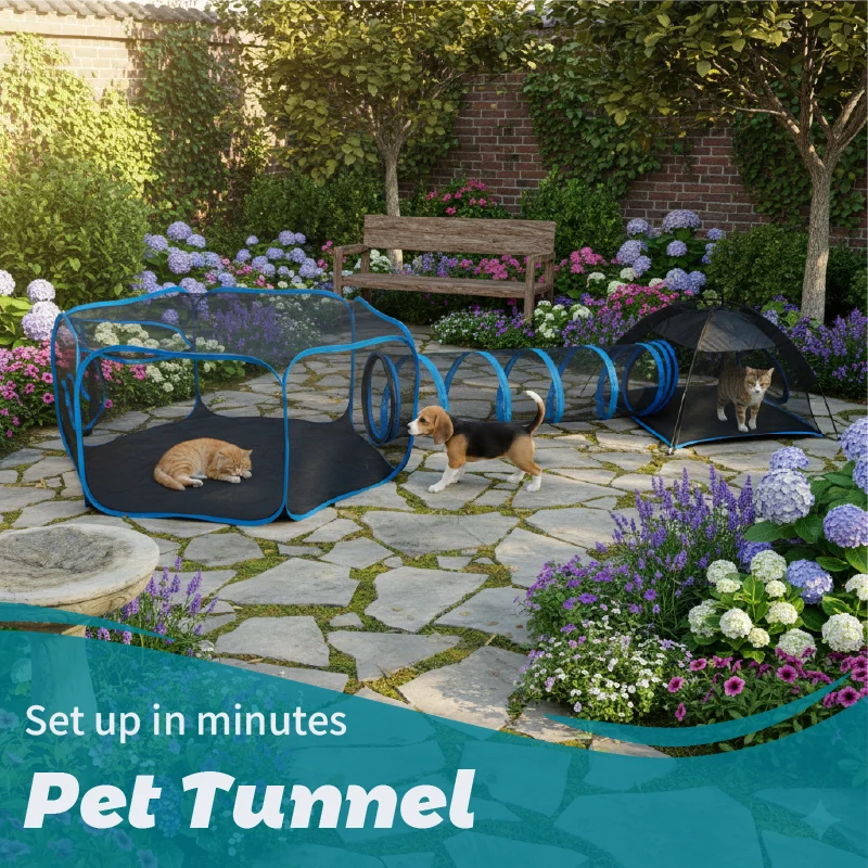 3-in-1 Portable Mesh Pet Fence Playhouse Multi-Animal Cage with Tunnel Indoor Outdoor Easy Setup for Cats And Small Animals shimendi Sécurité et Confort pour Chien chat| Shimendi