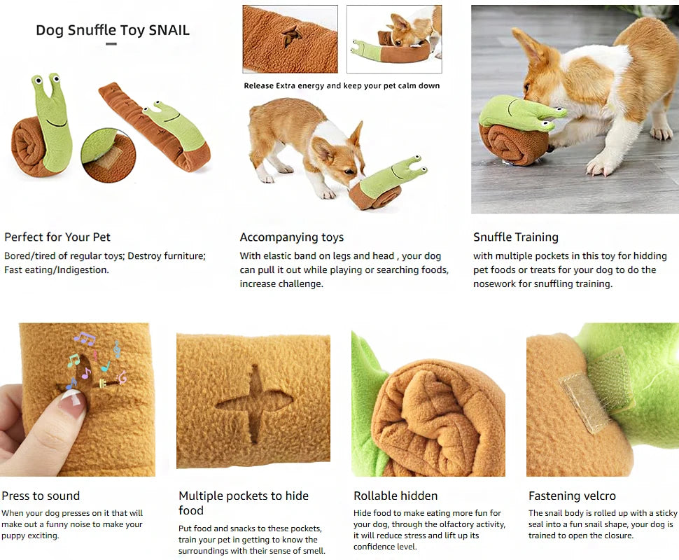 Dog Squeak Toys Pet Sniffing Plush Snails Toys Tibetan Food Molar Puzzle Dog Toys For Grinding Teeth Food Olfactory Training