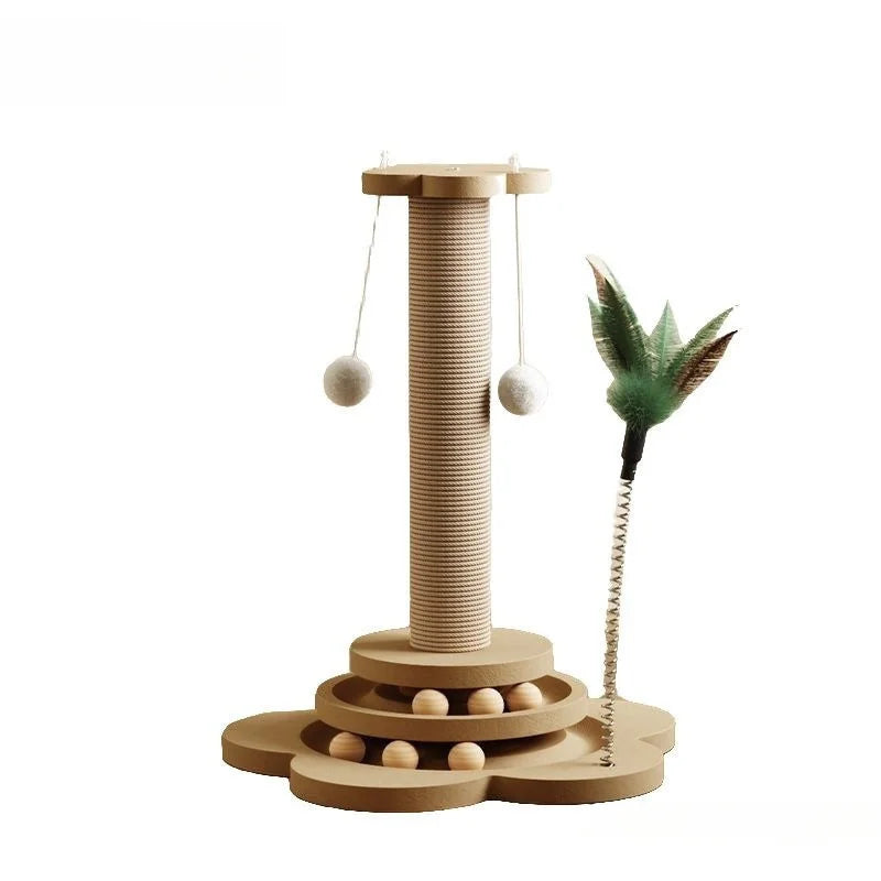 Pet Cat Toy Solid Wood Cat Turntable Funny Cat Stick Balls Durable Sisal Scratching Board Cat Supplies Cat Grab Column