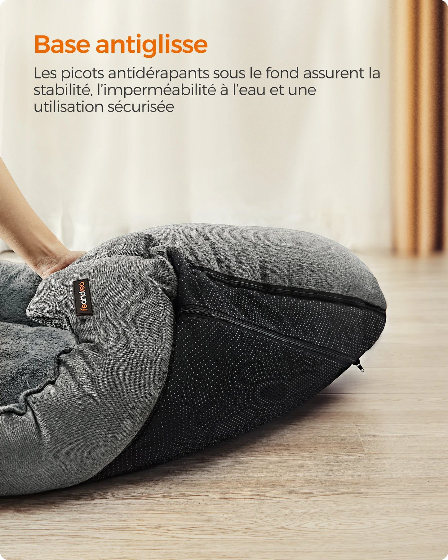 Feandrea Dog Basket, Raised Edge, Non-Slip, Removable Washable Cover, XL Size for Large Dogs, 100 x 75 x 25 cm, Grey