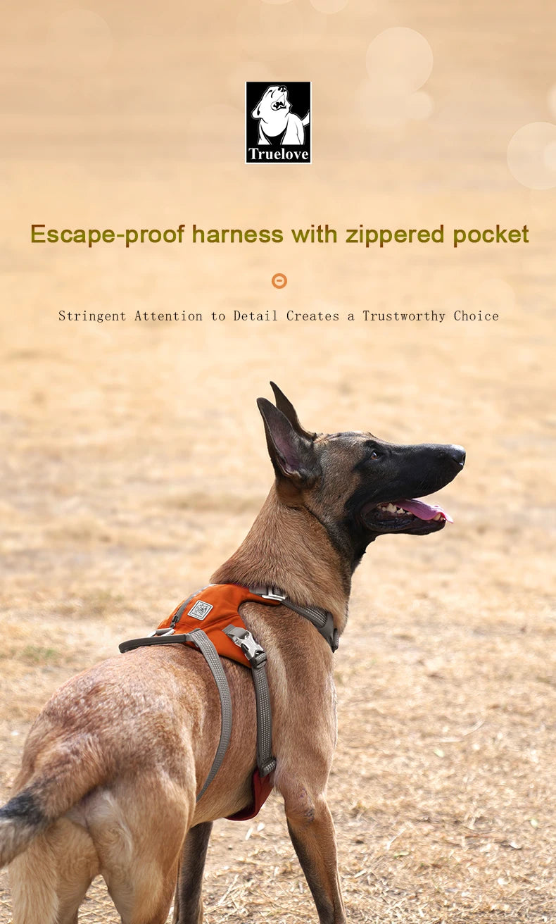 TRUELOVE Escape-proof Harness with Zippered Pocket Tactical Dog Vest Harness and Easy Control Training Military Backpack YH1811