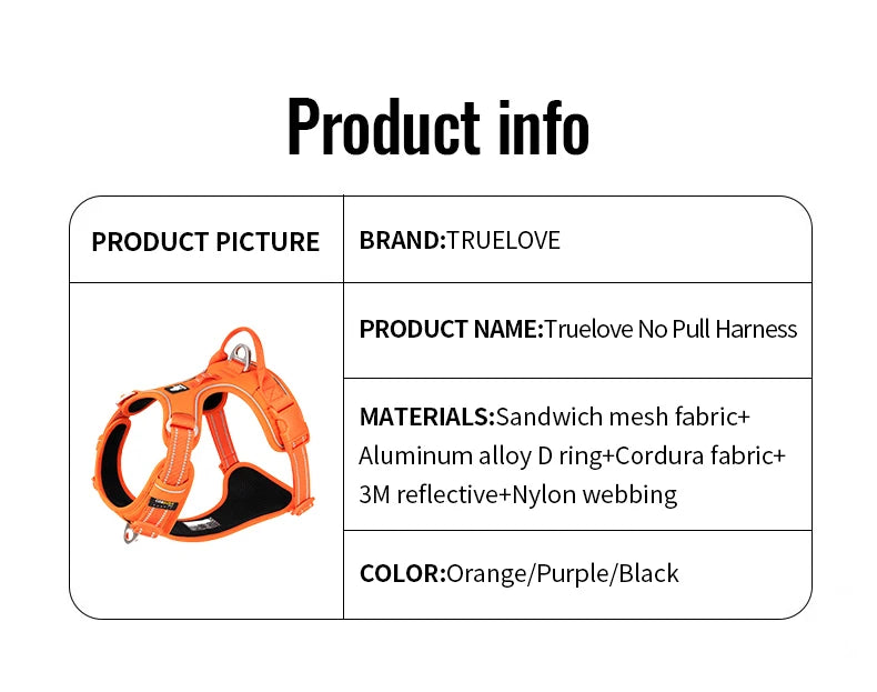 TRUE LOVE Pet Harness No Pull Nylon Reflective Dog Harness Adjustable Comfortable Control Step-in Brilliant Truelove TLH5654