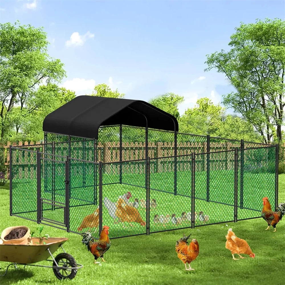Heavy Duty XXL Chicken Run Coop Cage Walk In Coop Poultry Hen Rabbit Metal Kennel Hutch Pen with Waterproof UV Cover Outdoor