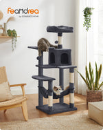 Feandrea Cat Tree, 143 cm Cat Tower for Indoor Cats, Multi-Level Plush Cat Condo with 4 Scratching Posts, 2 Perches, Cave - shimendi