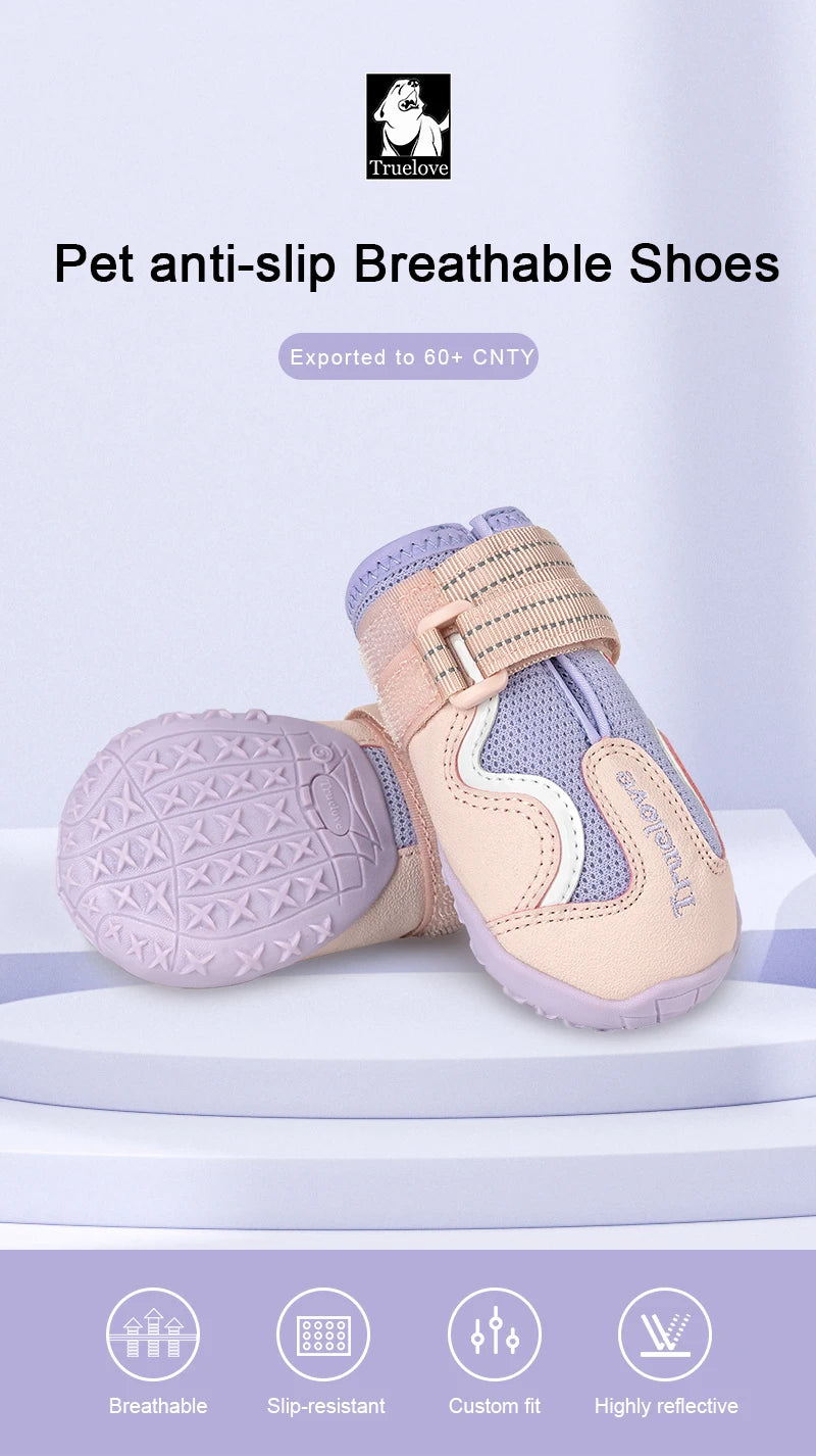Truelove Breathable Dog Shoes with TPR Sole Flexible Protectable Soft Outsole Classic Outdoor Dog Boots All Breed 4Pcs TLS3962