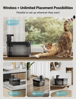 DownyPaws 2.5L Automatic Stainless Steel Cat Water Fountain 4000mAh Wireless Pet Drinker Battery & Sensor 2 in 1 Dispenser - shimendi