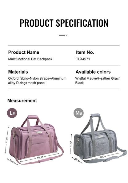 Truelove Nylon Oxford Large Space Comfortable Travel Foldable Hook Pet Carrier Bag Portable Puppy Cat Carrier Backpack TLX4971