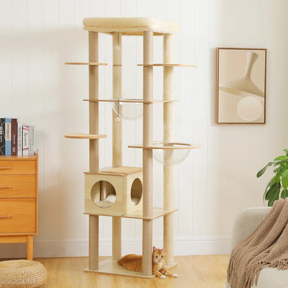 Multi-Level Cat Tree for Indoor Wood Cat Tower with Scratching Posts Spacious Condo Hammock Top Perch Cat Scratcher Cat Toys