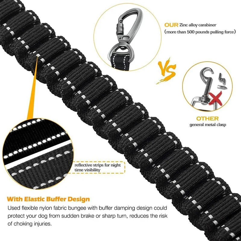 Reflective Shock Absorbing Pet Leashes with Car Seatbelt，Medium and Large Dog Tactical Safety Leash，Explosion-proof Dog Leash
