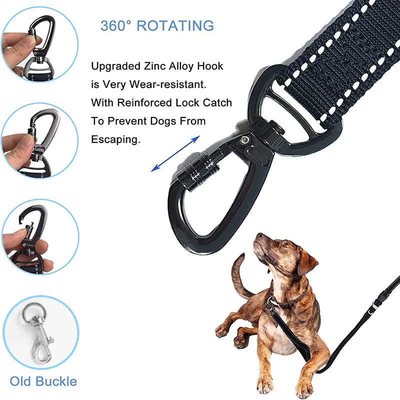 Reflective Shock Absorbing Pet Leashes with Car Seatbelt，Medium and Large Dog Tactical Safety Leash，Explosion-proof Dog Leash