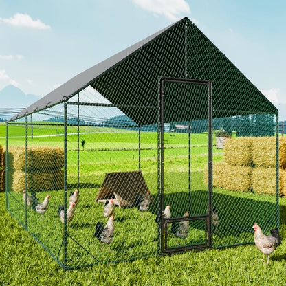 Heavy Duty Upgrade Outdoor Chicken Coop Large Metal Chicken Run Walkin Poultry Habitat Chicken Poultry Cage w/ Waterproof Cover