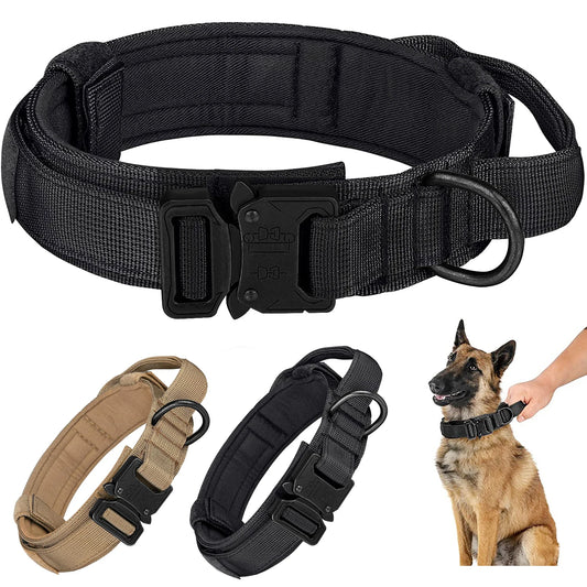 Tactical Dog Collar Adjustable Military Training Nylon Dog Necklace with Control Handle Heavy Metal Buckle for Medium Large Dog