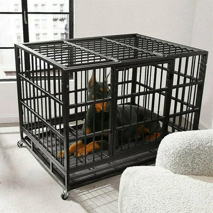 L XL XXL Heavy Duty Dog Crate with 4 Lockable Wheels
