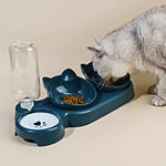 Pet Bowls With Water Feeder, 3 In 1 Ear Design Tilted Cat Water And Food Bowl Set With Gravity Water Bottle For Neck Protection - shimendi