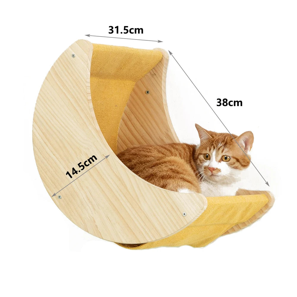 Cat Wall Hiding House Hammock Climbing Shelves Moon Perches Bed Ladder Solid Wood Steps For Activity Indoor Cats Wall Furniture