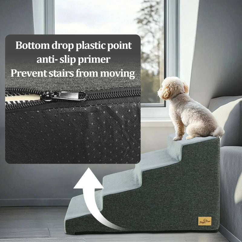 3/4 Steps High Density Foam Dog Stairs Ramps, for High Beds and Sofa, Non-Slip Pet Steps Sofa Bed Ladder, with Washable Cover - shimendi