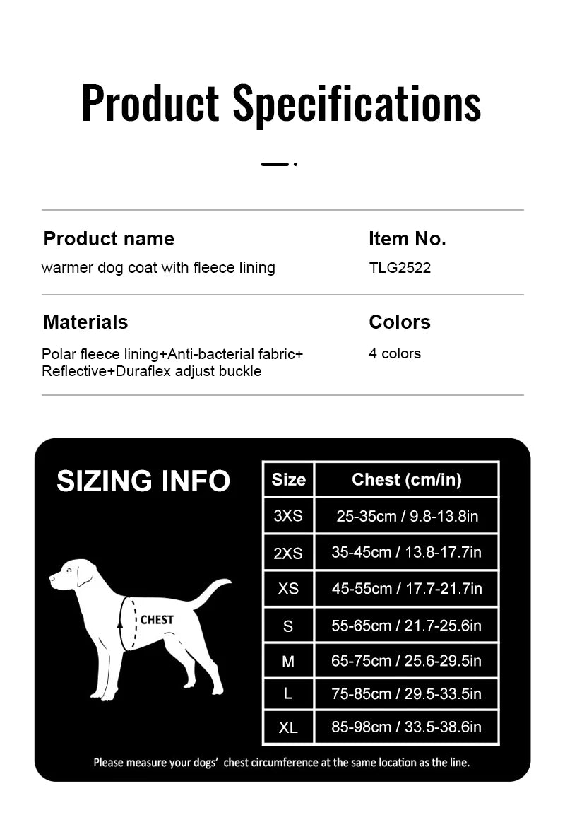 Truelove Hygienic Warmth Anti-Bacterial and Adjustable Pet Jacket Nylon Warm Dog Vest Pet Clothes Manufacturer Fleece TLG2522