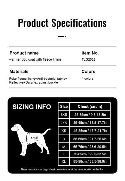 Truelove Hygienic Warmth Anti-Bacterial and Adjustable Pet Jacket Nylon Warm Dog Vest Pet Clothes Manufacturer Fleece TLG2522